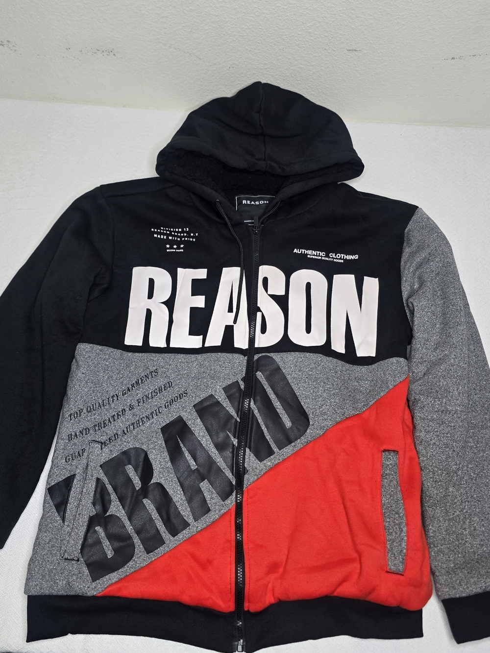 Reason Colorblock Zip-Up Hoodie - Black/Gray/Red